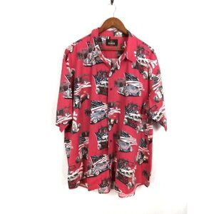 Redhead Shirt Men's Size 3XL Red Button Up Classic Car American Flag